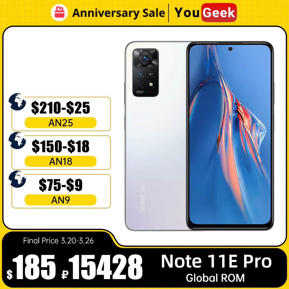 Global ROM Xiaomi Redmi Note 11 E Pro 5G Smart Phone 128GB/256GB 11E 108MP Camera Snapdragon 695 NFC 120Hz AMOLED 67W Charge