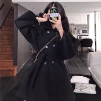 womens casual 2022 autumn and winter style black belt slim double breasted lapel warm elegant jacket women wool blended coat