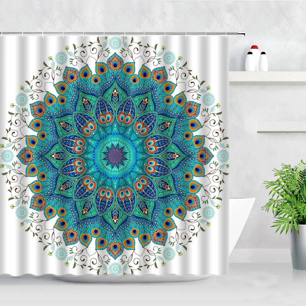 

3D Mandala Flowers Shower Curtains Feather Bohemian Style Modern Nordic Home Decoration Screens Waterproof Bathroom Curtain