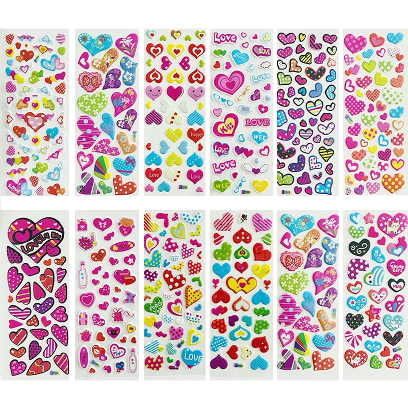 

12 листов/компл., мультяшная наклейка с рисунком сердца, 3D милый ПВХ пузырьковый альбом для скрапбукинга, детская тетрадь для девочек, дневни...