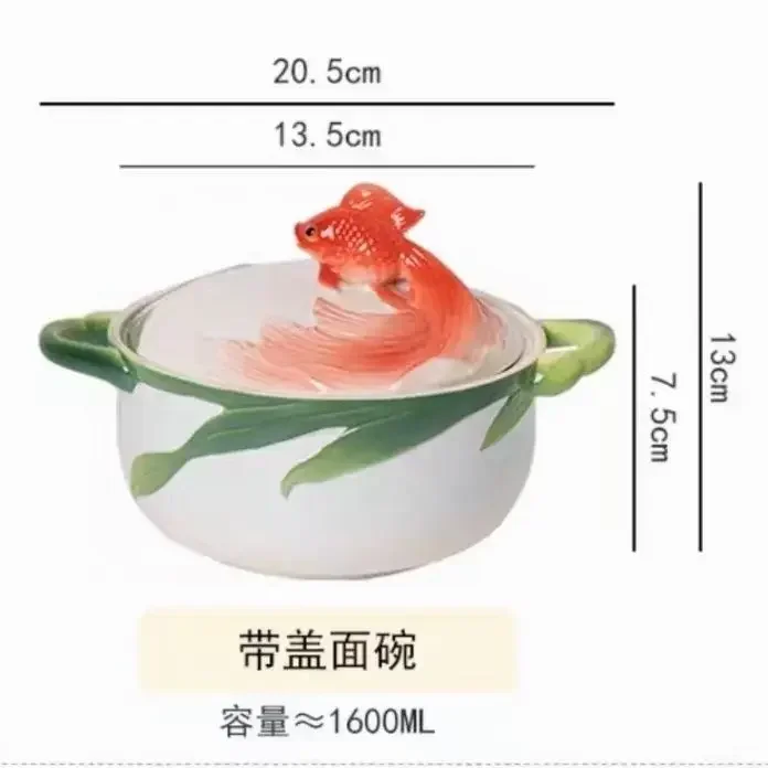 

Керамическая чаша с двойным ухом в форме кои, миска для лапши быстрого приготовления, подглазурный цвет, устойчивость к высоким температурам, символизирует удачу