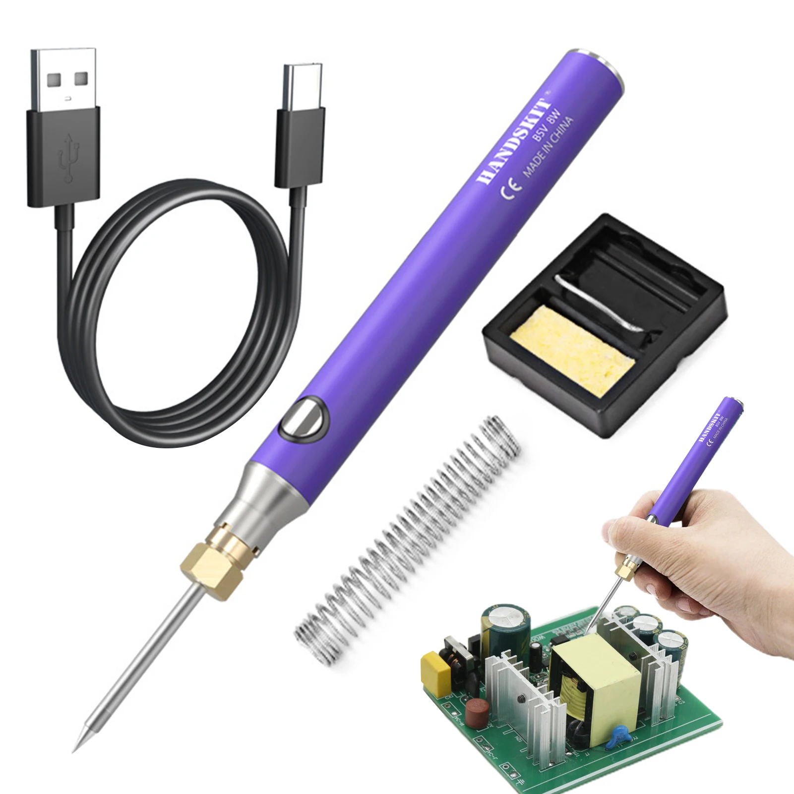 

Soldering Iron Kit 8W Cordless Soldering Iron Kit Electric 5-in-1 Solder Iron Kit Tool Adjustable Temperature Solder Wires