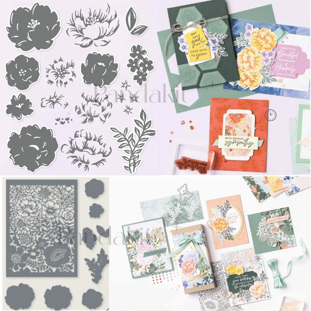 

2023 New Bicolor Flowers Clear Stamp Metal Cutting Dies Scrapbook Embossed Make Paper Card Album Diy Craft Template Decoration