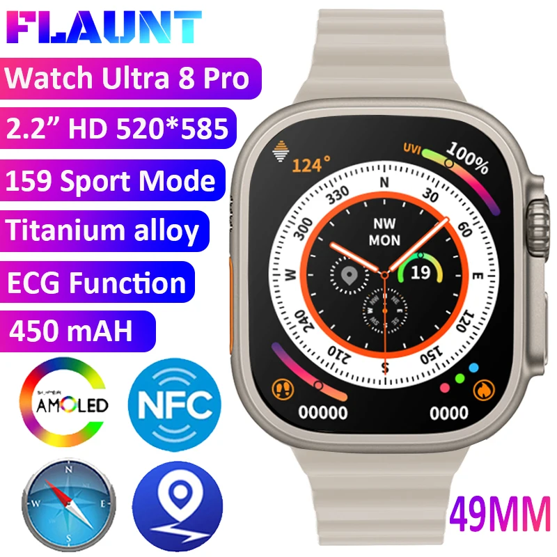 

2023 For Apple Smart Watch Ultra Series 8 Pro 2.2" 49MM NFC Compass ECG GPS Track Bluetooth Call Waterproof Smartwatch Men Women