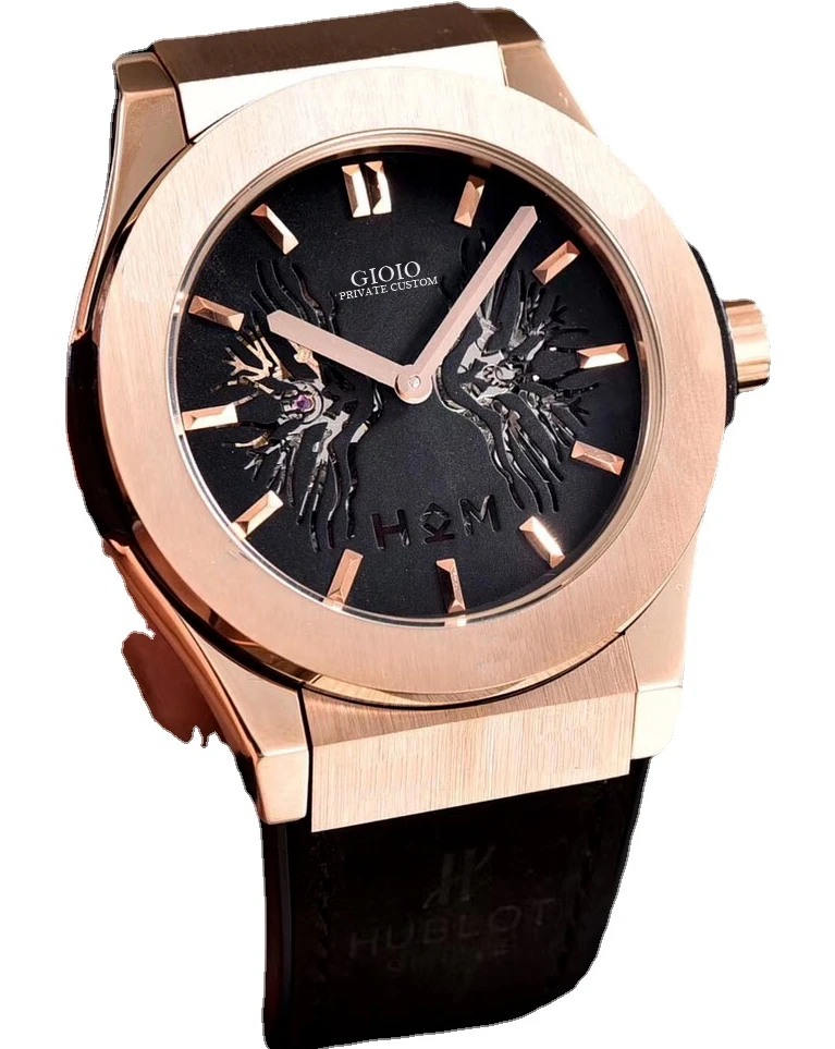 

men Automatic Mechanical watch Rose Gold Black Blue Leather