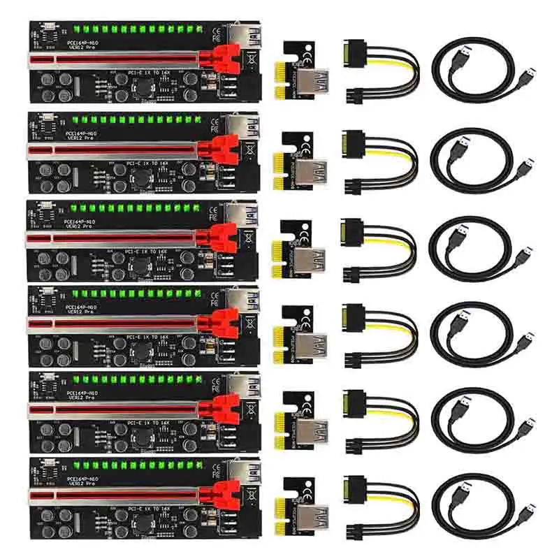

1-6 шт., Модернизированная Плата расширения VER012 Pro PCI-E, PCI-E GPU 1X, плата расширения 6P на SATA с USB-кабелем, 6-контактная светодиодсветильник КА для ма...