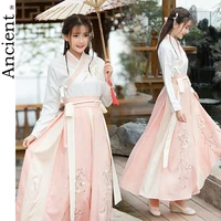 new hanfu female costume adult student ming made chinese style improved waist length sarong daily collar suit powder fashion