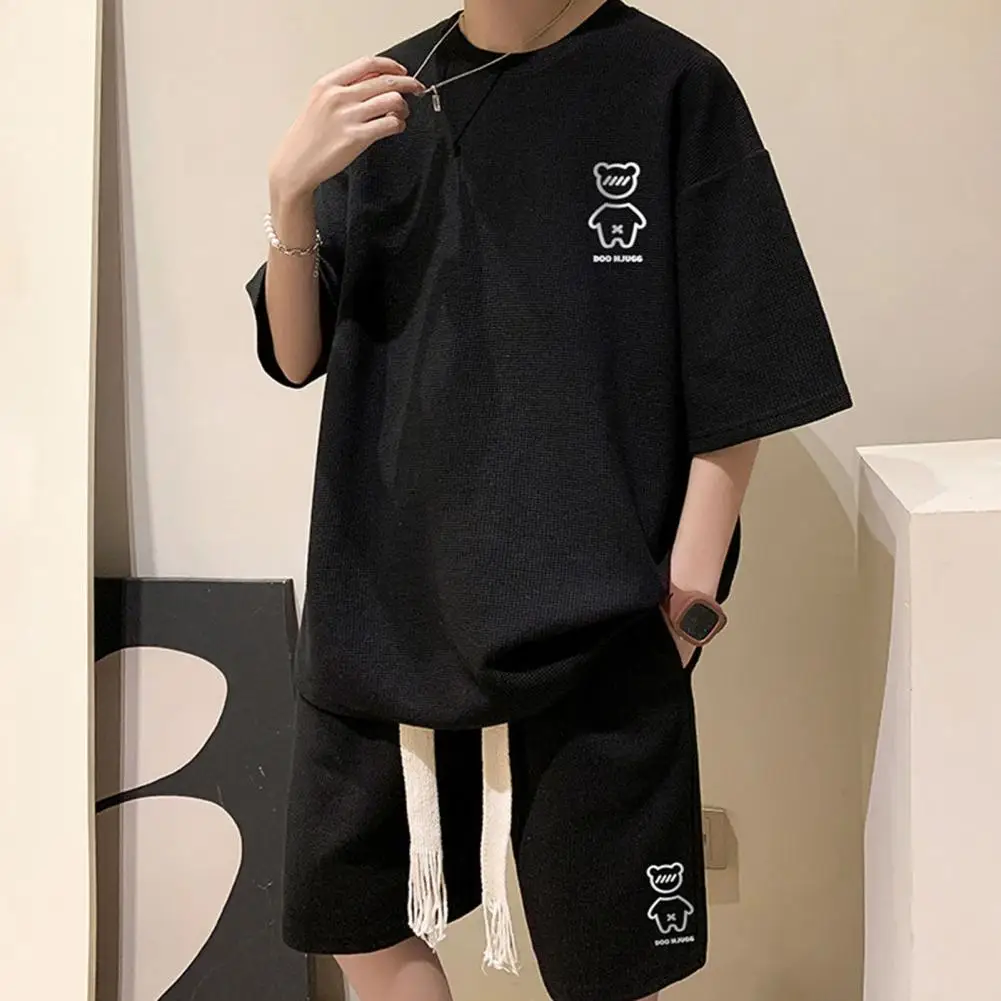 

Chic Men Summer Tracksuit Loose Casual Top Shorts Suit Half Sleeves Two Piece Suit Men T-shirt Shorts Set Male Clothes