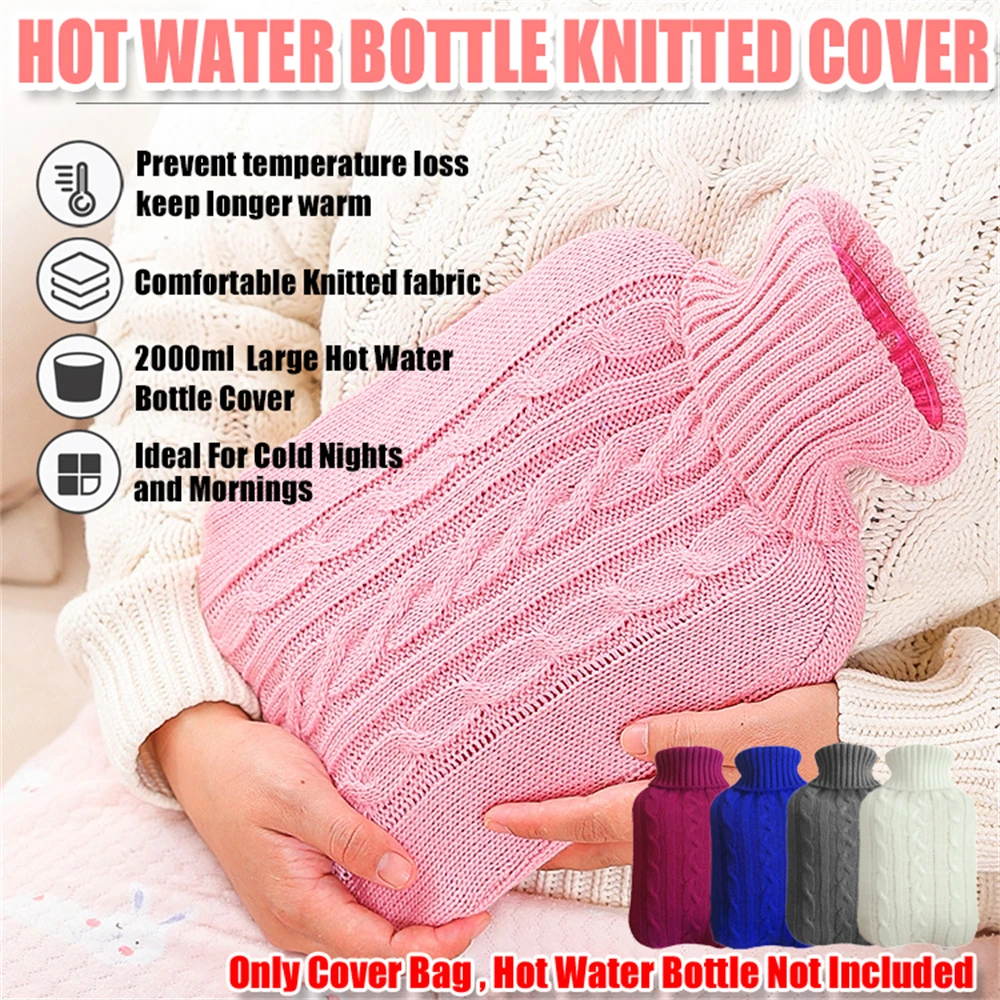 

2L Large Hot Water Bag Cover Washable Knitted Hot Water Bottle Case Reusable Hand Warmer Protective Case Heat Preservation