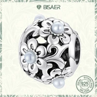 bisaer 925 sterling silver classic flower charms bead pendant for women bracelets silvers s925 original fine jewelry ecc2182