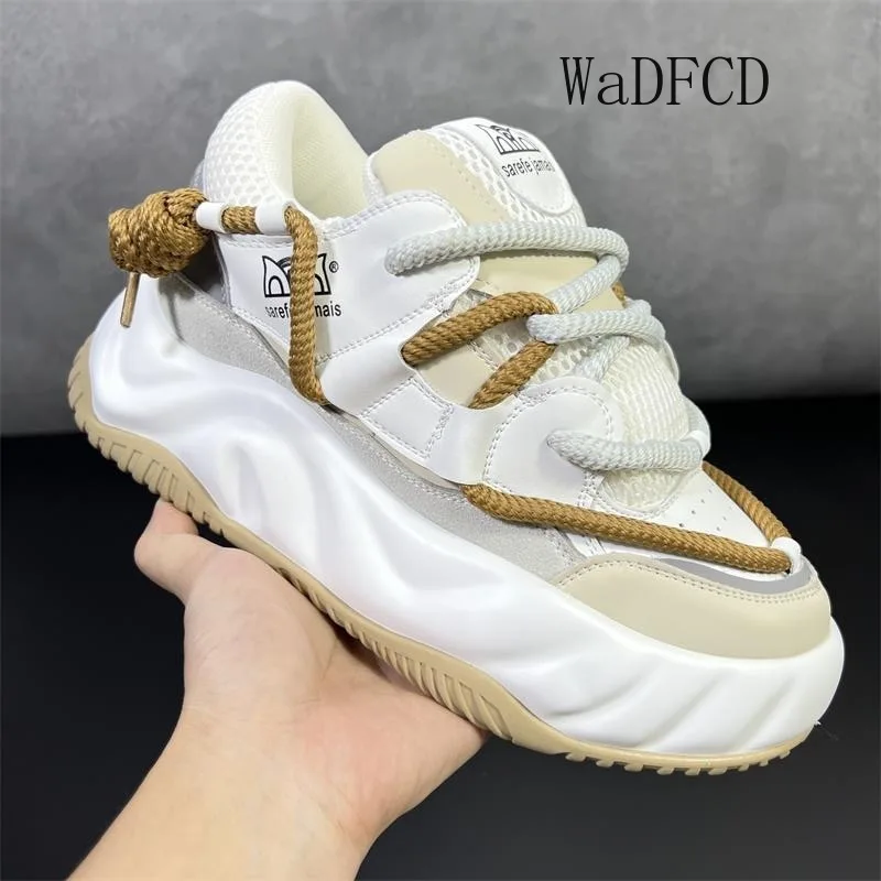 

Chunky Sneaker Men Designer Punk Board Shoes Fashion Casual Microfiber Leather Mesh Breathable Height Increased Platform Shoes