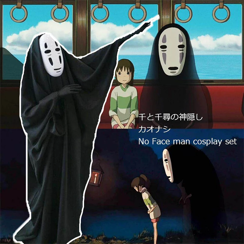 

Spirited Away Sen To Chihiro No Kamikakushi No Face Man Anime Cosplay Costumes Set Masks and Gloves Polyester Fibre Robe Cloak