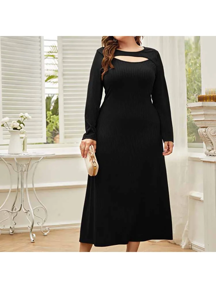Sexy solid color knit 2022 new plus-size elasticated dress cutout women's clothing plus size party dresses