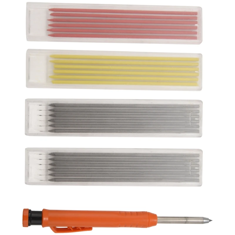 

1Pc Solid Carpenter Pencils With 24 Refills, Woodworking Tools Deep Hole Pen Marking Tool For Woodworking Architects