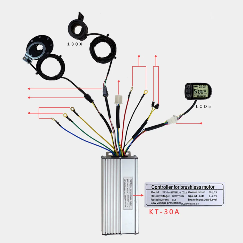 

E-Bike KT 36V/48V 1000W 30A Controller+LCD5 Display+8 Sensor+Thumb Throttle 130X Throttle Electric Scooter Accessories