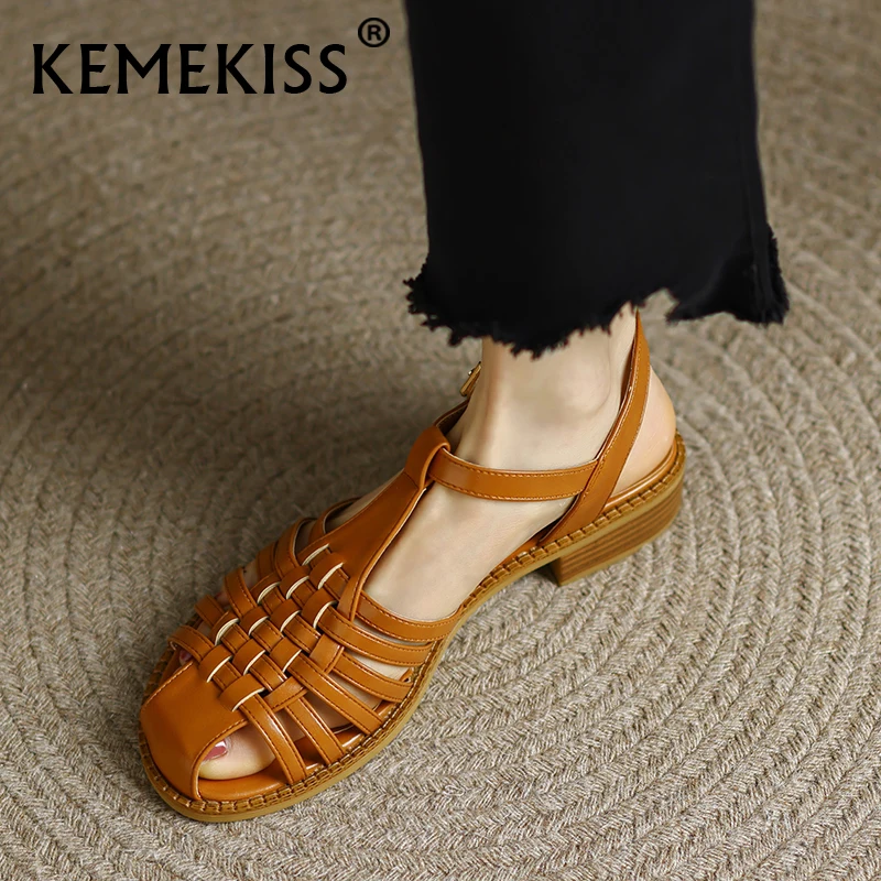 

KemeKiss Summer Sandals For Women 2022 Low Heels Ins Fashion Shoes Woman Outdoor Casual Daily Female Footwear Size 34-40