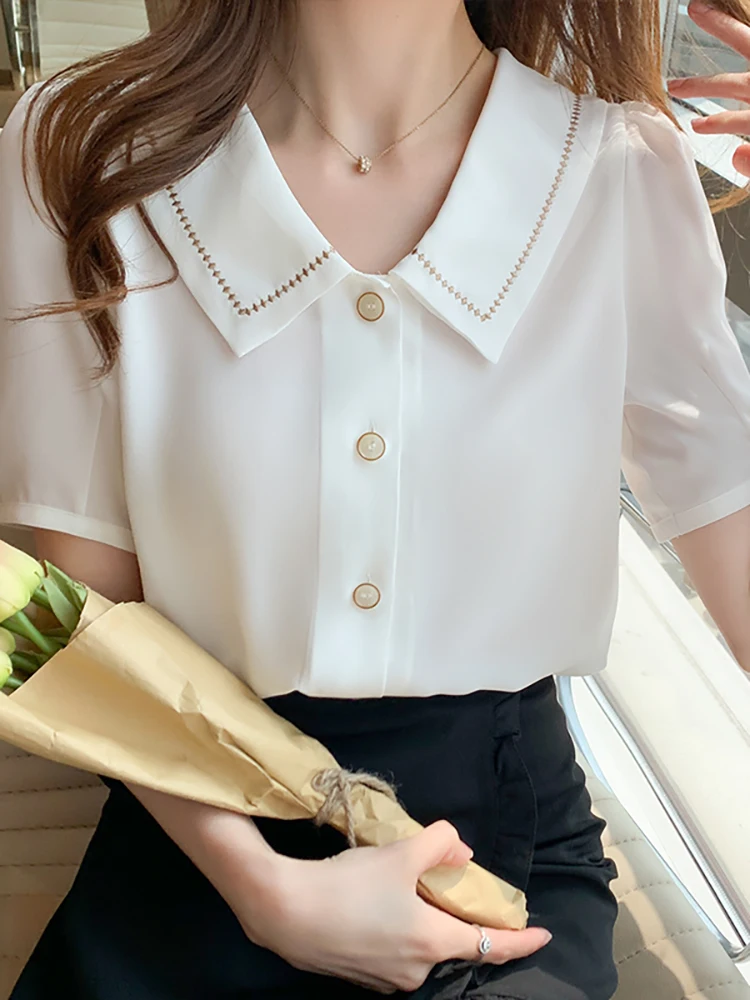 

White short sleeved chiffon shirt Female summer teacher funded college student interview work shirt Formal suit