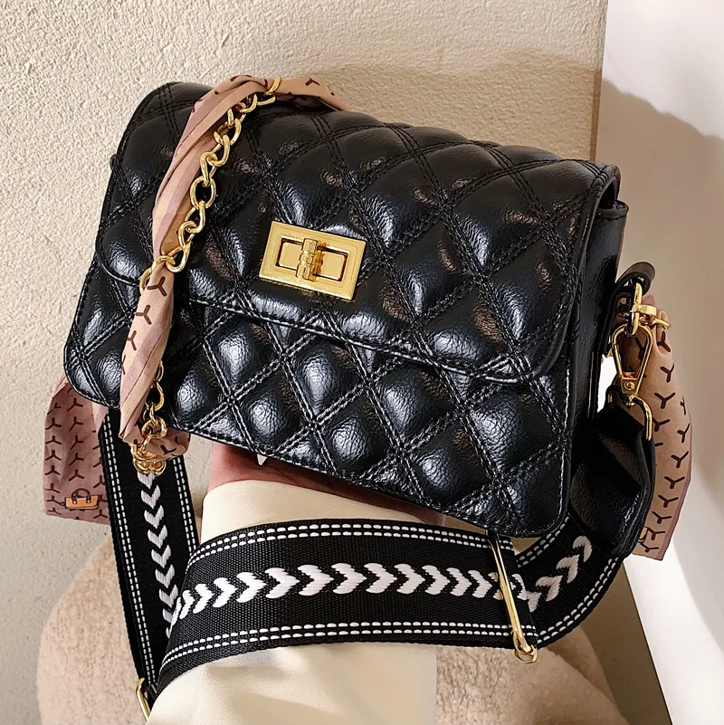 

Высококачественная женская сумка с ромбовидной цепочкой, новинка 2022, женская сумка, модная универсальная сумка-мессенджер с широким ремешк...