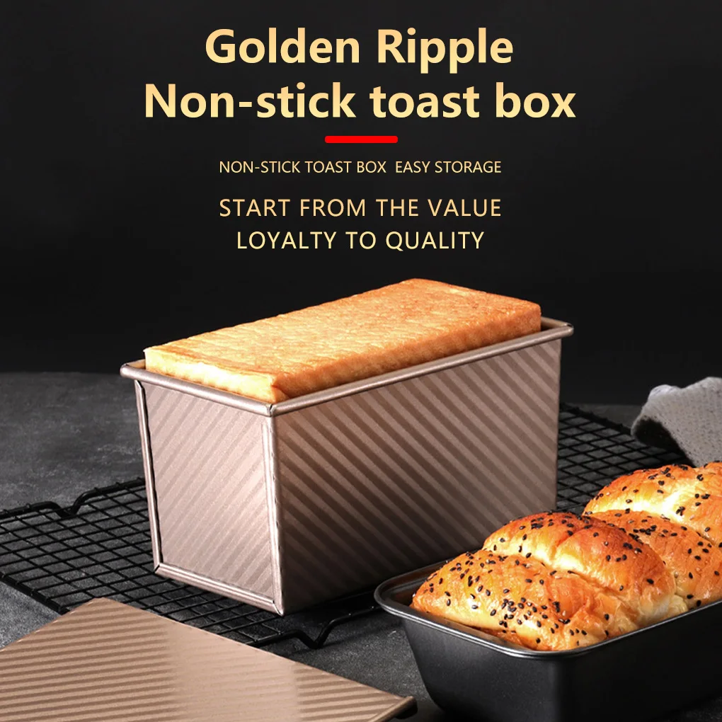 

450g Rectangle Loaf Pan with Cover Bread Baking Mould Cake Toast Non-Stick Toast Box with Lid Gold Aluminized Steel Bread Mould