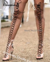 pvc over knee boots linamong sexy clear transparent pointed open toe stiletto heel slim long gladiator boots lace up party heel