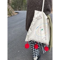 graffiti cute canvas tote bag womens japanese eco shopping bag pom poms shoulder bags female beach handbags women bags designer