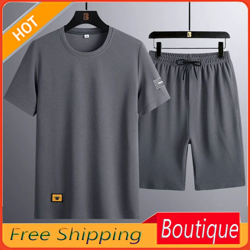 Men's Summer Casual Suit Loose Sports Suit Two-Piece round Neck T-shirt Youth Short Sleeve Shorts Clothes Men