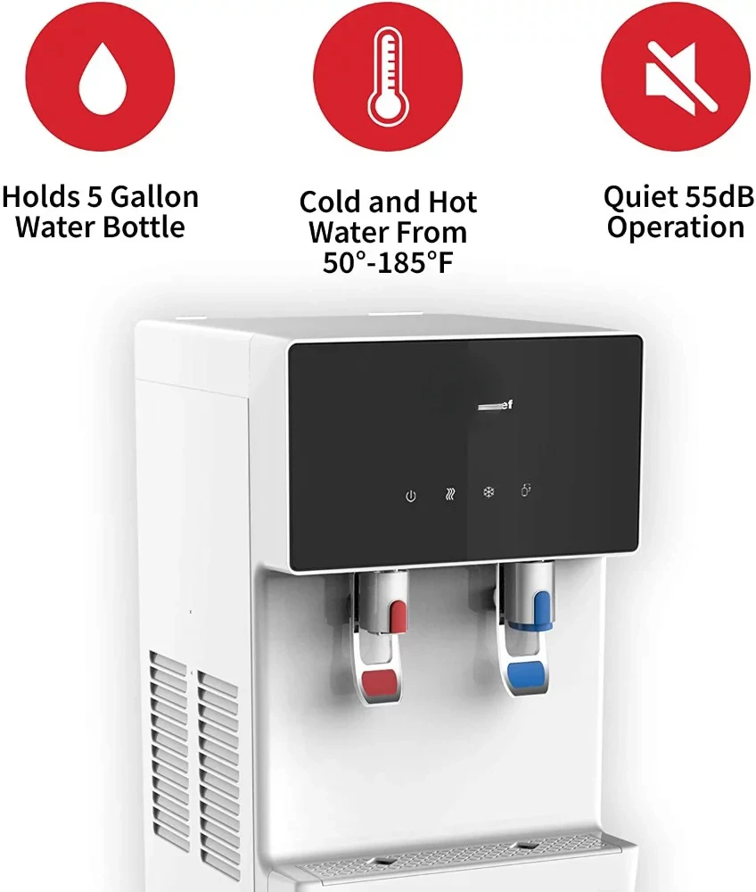 

MCWD40, MCWD40BW, Bottom Loading Dispenser, Hot and Cold Water Cooler with Child Safety Lock, BPA Free, Food Grade 304, White