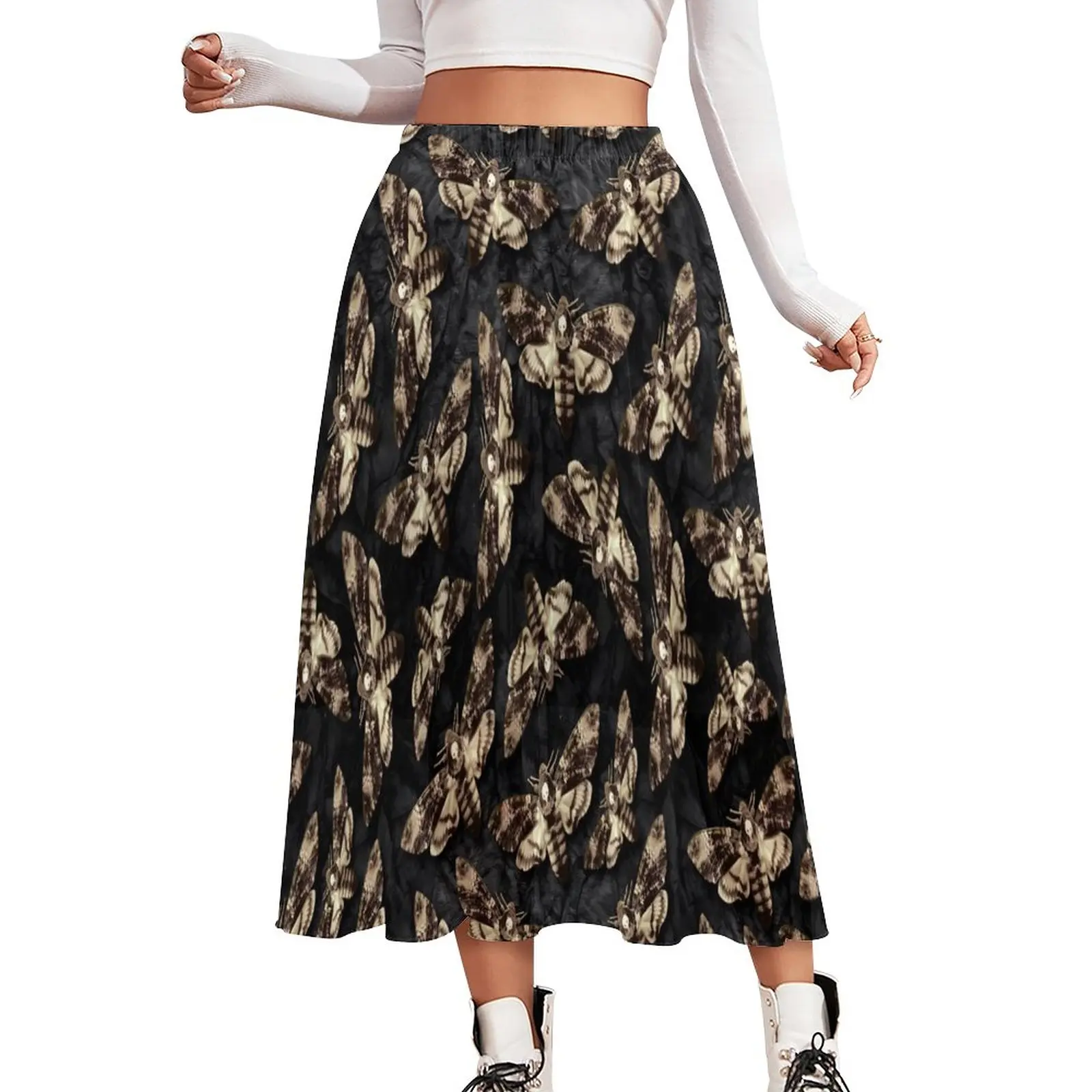 

Женская юбка в готическом стиле Goth, повседневная элегантная юбка в стиле бохо с изображением головы смерти и моли, Одежда большого размера на заказ