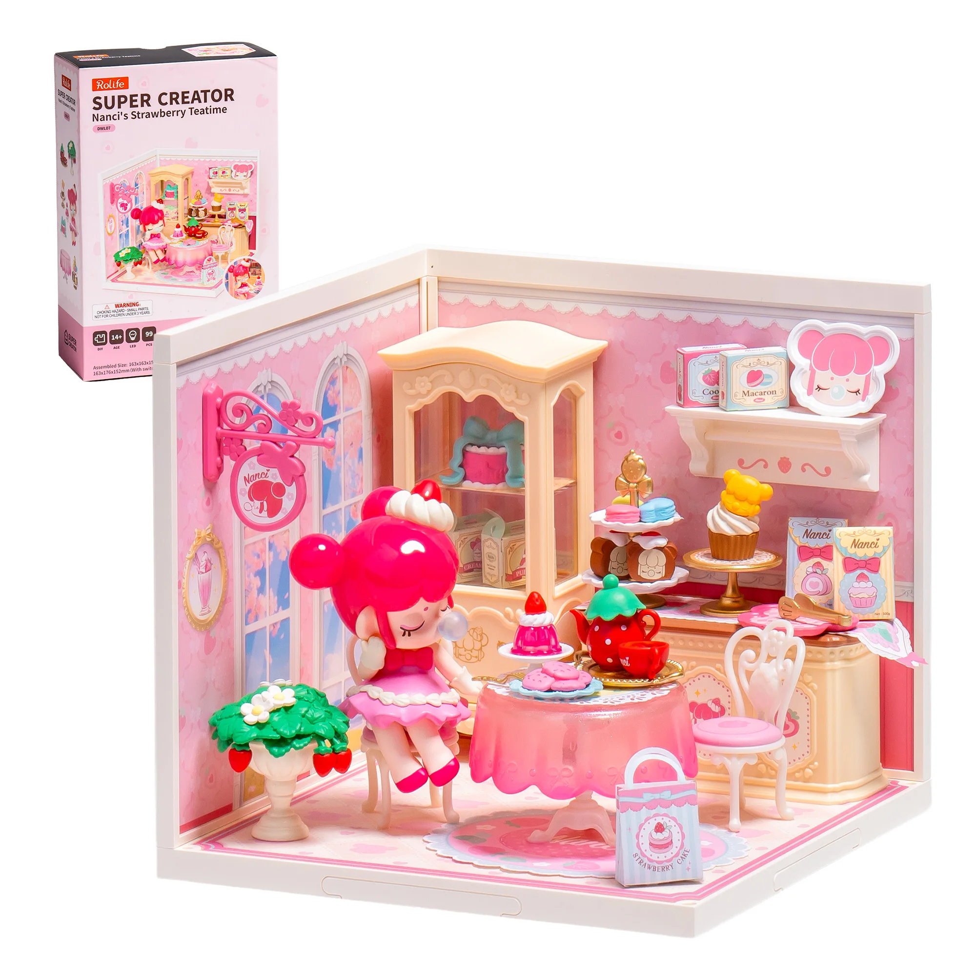 Фото ROBOTIME Rolife Nanci Strawberry Teatime Super Creator Kit с фигуркой, расширяемый набор, идеальный подарок на день рождения для подростков от 14 лет и старше. №1