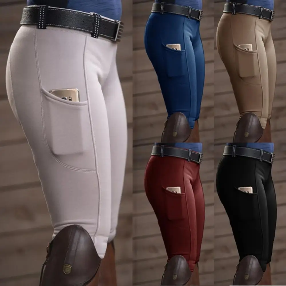 

Women Running Stretch Pant Mid Waist Cycling Legging Equestrian Sport Racing Trouser Solid Color Skinny Horse Riding Sport Pants