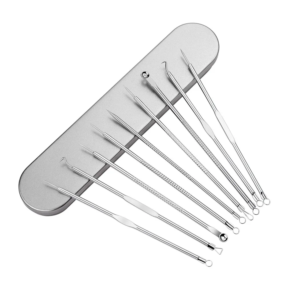 

9PCS/set Stainless Steel Acne Needle Kit Set Comedones Blemish Pimple Nose Blackhead Remover Skin Extractor Tool With Box