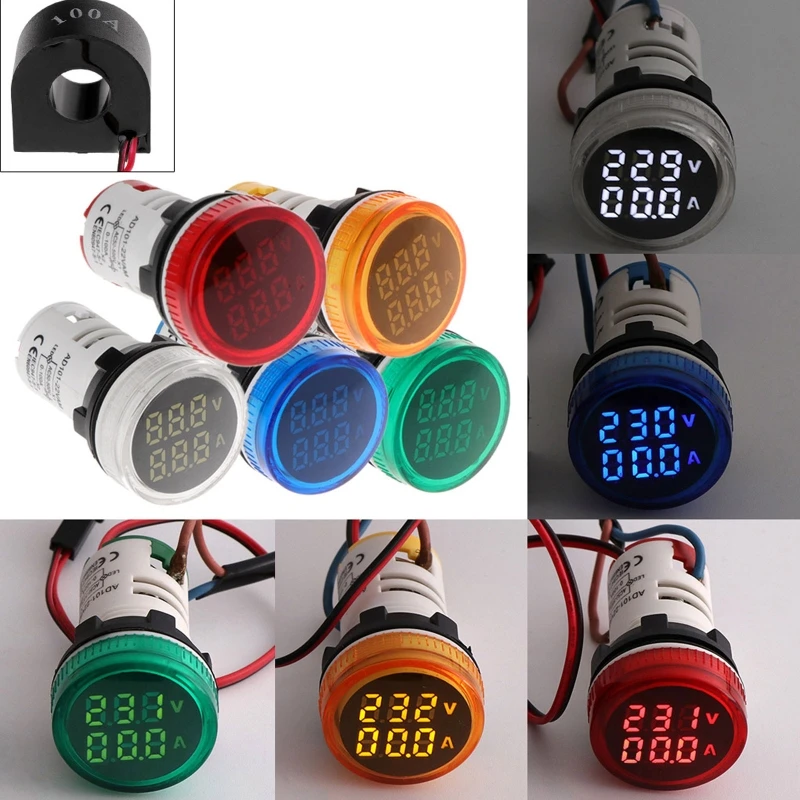 

2 In 1 Voltmeter Ammeter 22mm Electrical Components Automotive Parts AC 50-500V 0-100A Easy to install Reliable