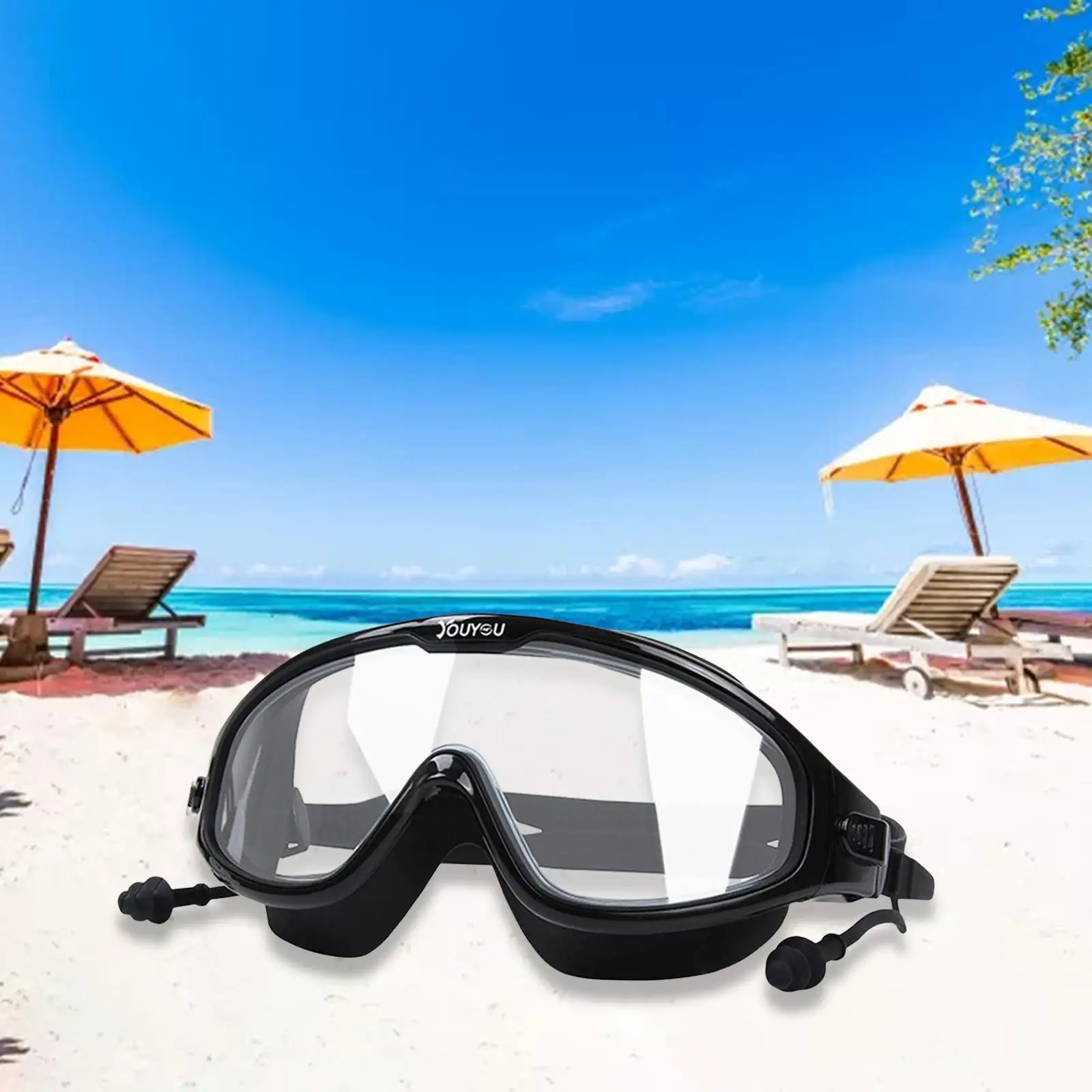 

Swimming Goggles, Wide View No Leaking Swim Glasses with Nose Clips + Earplugs, Adjustable Large Frame Swim Goggles Waterproof