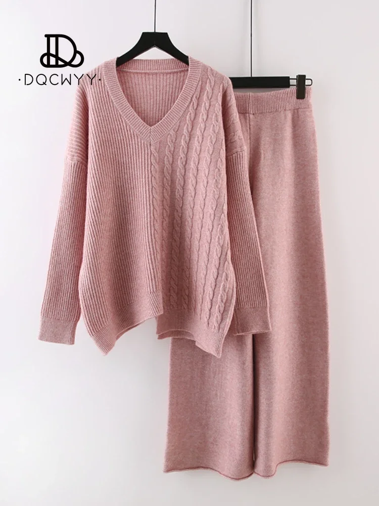 

Elegant Women's Sets New Loose Fashion Knitted Top Wide Leg 2023 Autumn Winter Pants 2 Piece Sets Womens Outfits Woman Clothing