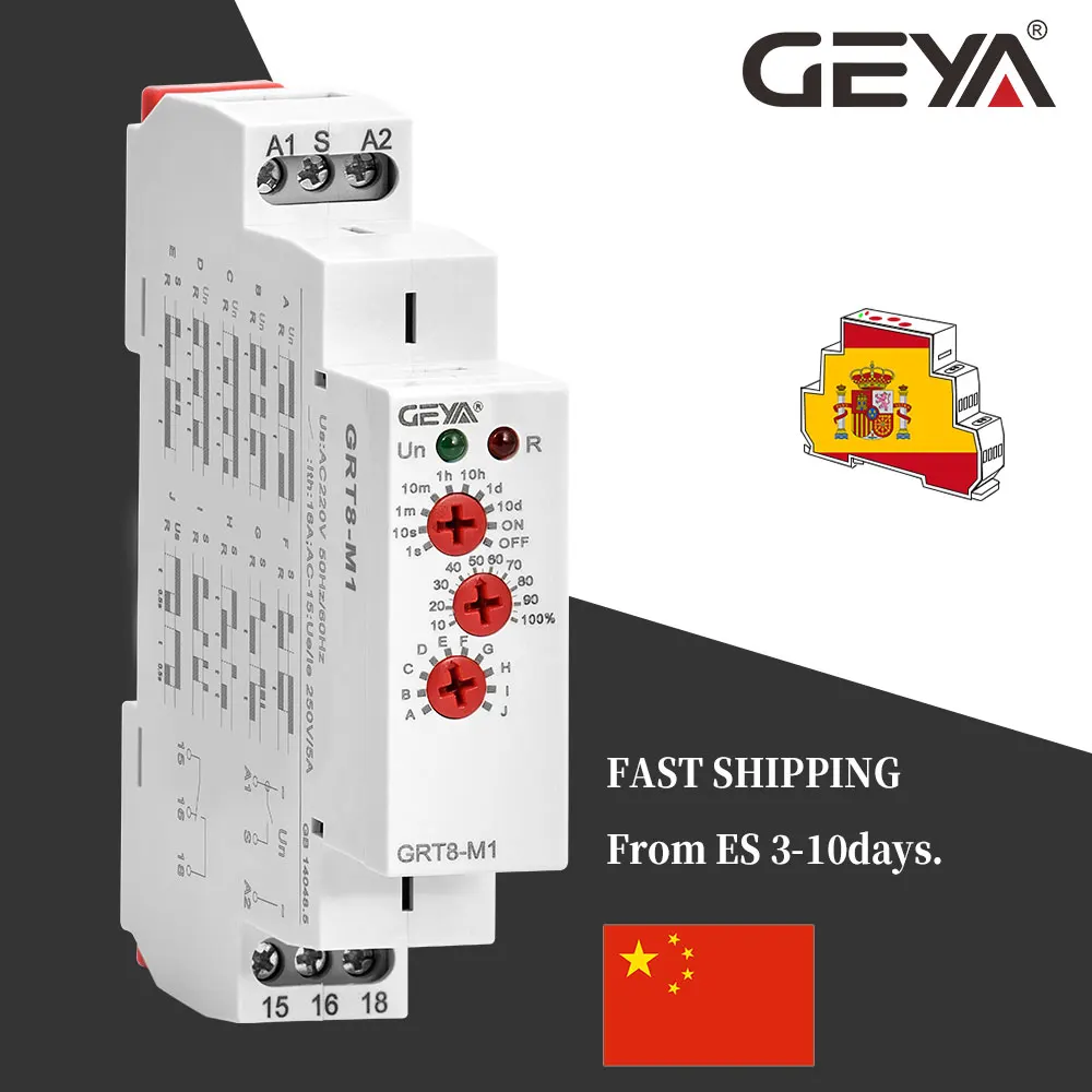 

GEYA Din Rail Multifunction Timer Relay with 10 Function Choices AC DC 12V 24V 220V 230V Time Relay GRT8-M