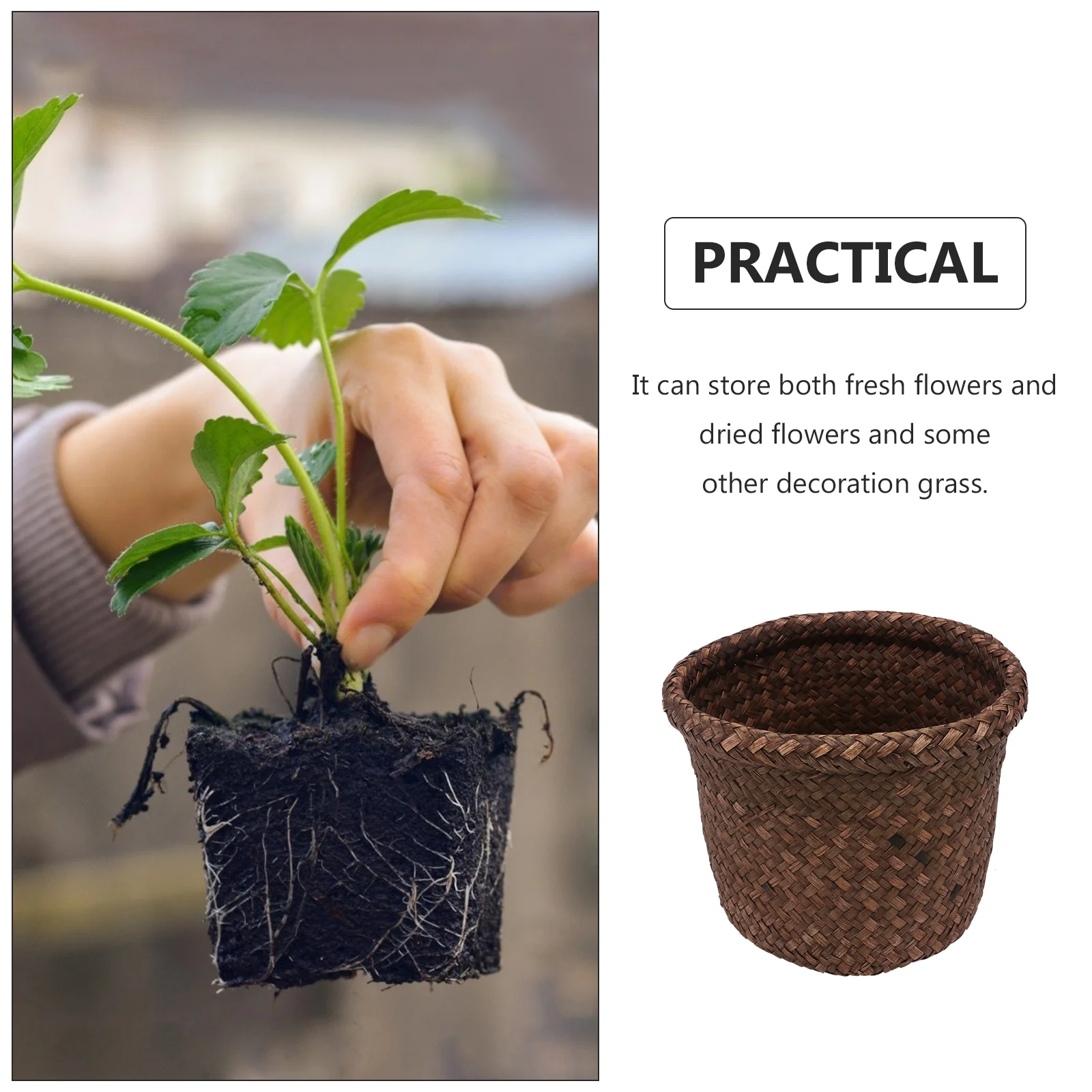 

Basket Woven Flower Pot Planter Rattan Seagrass Indoor Storage Wicker Baskets Pots Planters Flowerpot Cover Organizer Seaweed