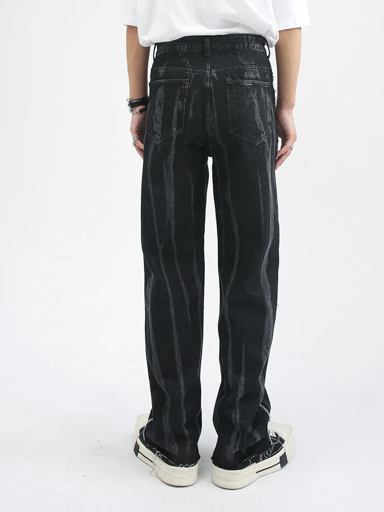 Y2K Men's Jeans Loose Fit Black Tie Dye Casual Pants Korean Wave Dark High Street Pants Four Seasons Streetwear Men Jeans