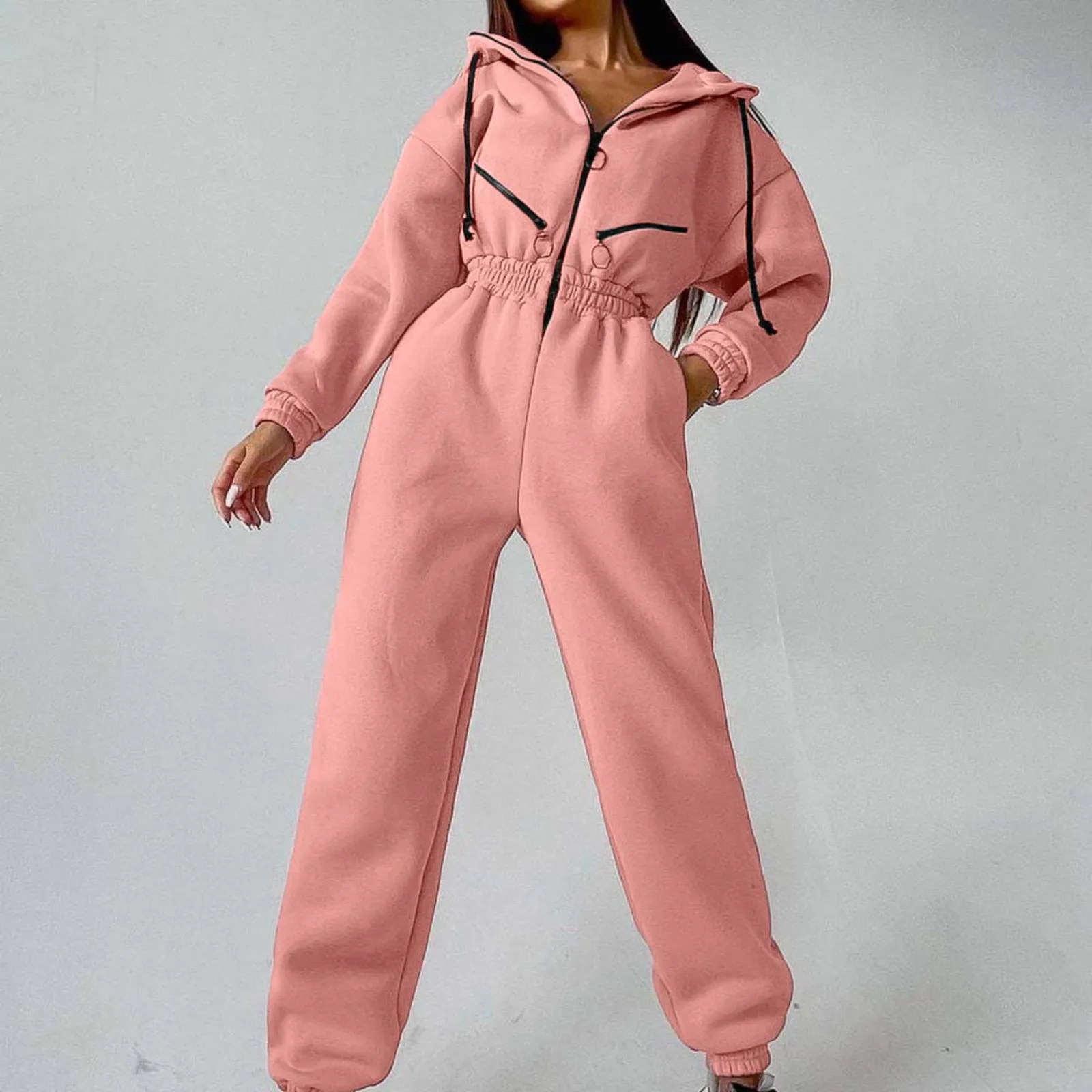 Комбинезон женский с длинным рукавом повседневный элегантный однотонный