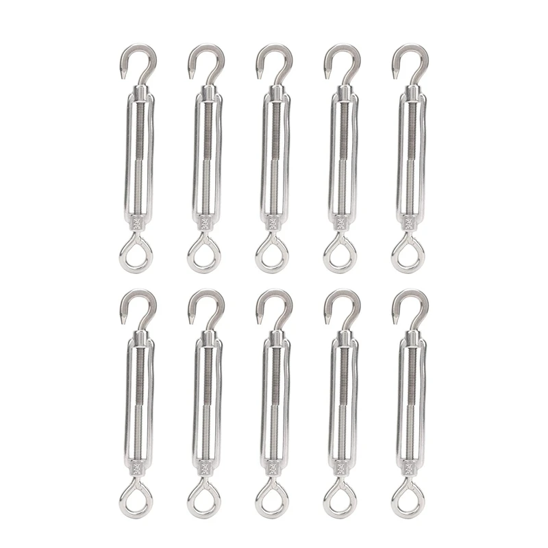 

10 Pcs M6 304 Stainless Steel Turnbuckle Screw Hook Adjustable Wire Rope Tension Draw-In Bolt (Hook & Eye)