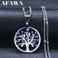 yoga tree of life turkey eyes necklace stainless steel silver color muslim islam necklaces jewelry collier cha%c3%aene n5210s01