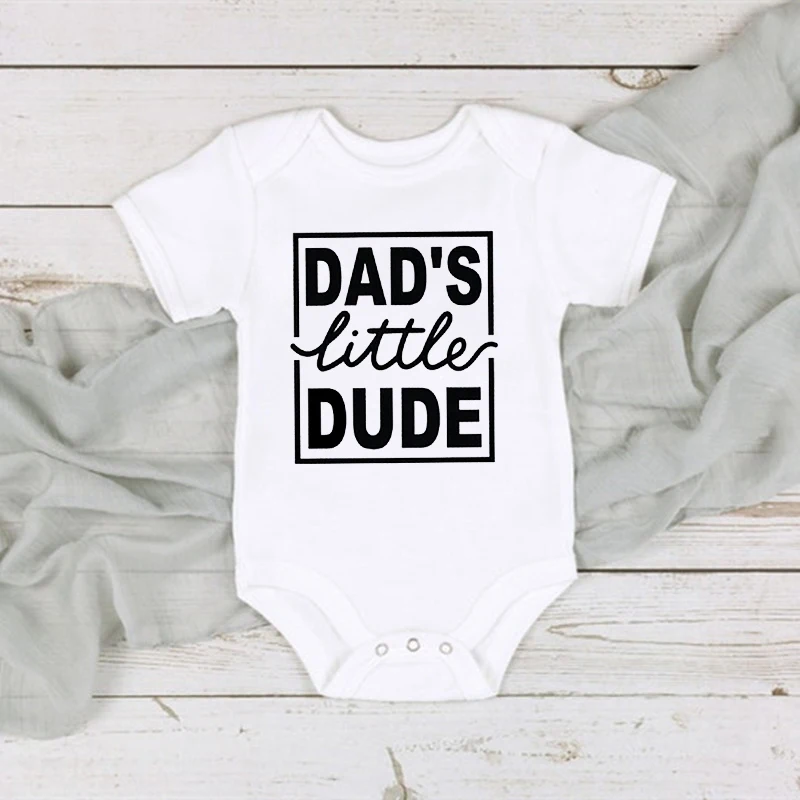 

Dad's Little Dude Printed Summer Newborn Infant Baby Clothes Funny Toddler Jumpsuits Boys Girls Short Sleeve Bodysuits Outfits