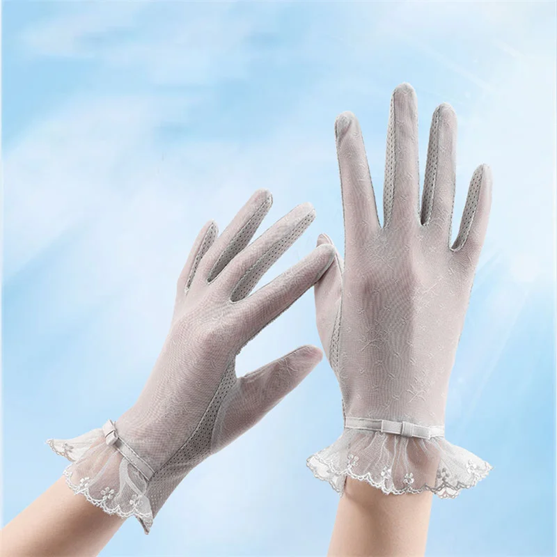 

New Women's Summer Ice Silk Lace Anti Ultraviolet Thin Electric Car Driving Anti-skid Breathable Cool Sun Protection Gloves
