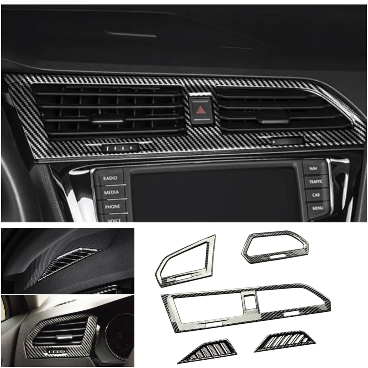 

Внутренние аксессуары для Volkswagen VW Tiguan 2017- 2021 2022, автомобильный Кондиционер из углеродного волокна, решетка вентиляционного отверстия, обшивка