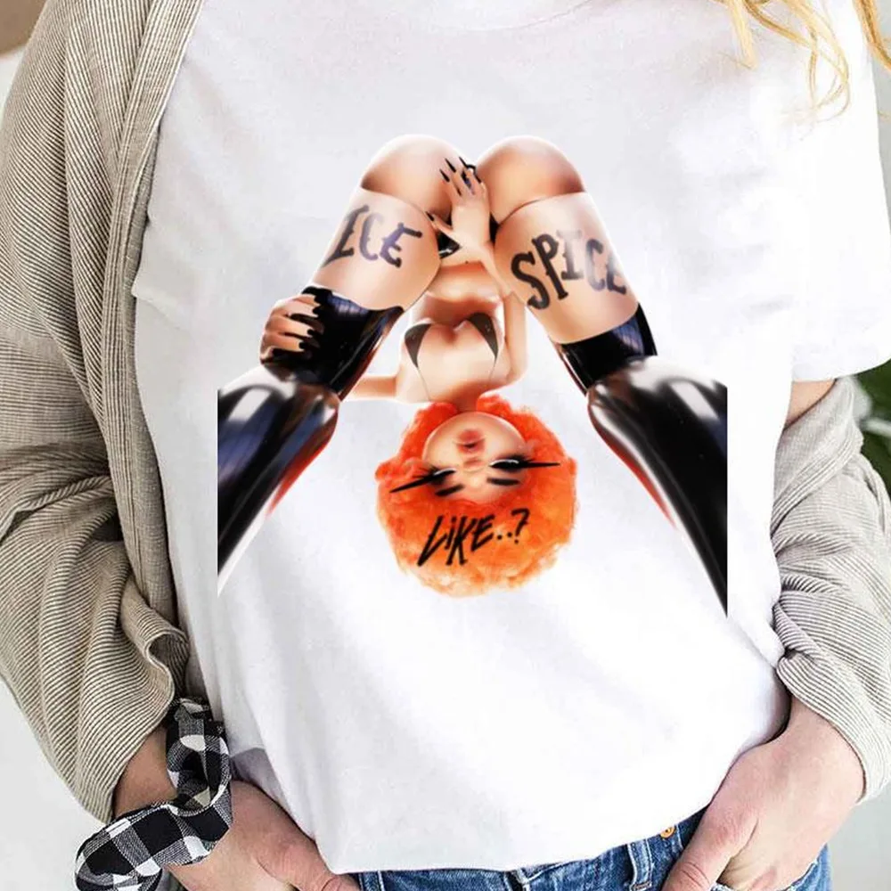 Горячая новинка белая футболка Ice Spice все размеры женская одежда с рисунком из