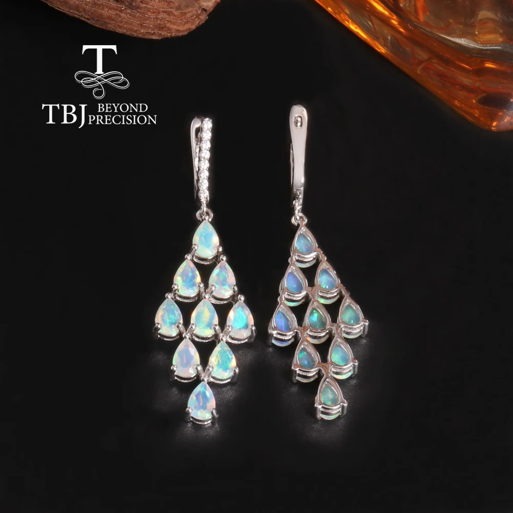 Женские длинные серьги из серебра 925 пробы с натуральным опалом