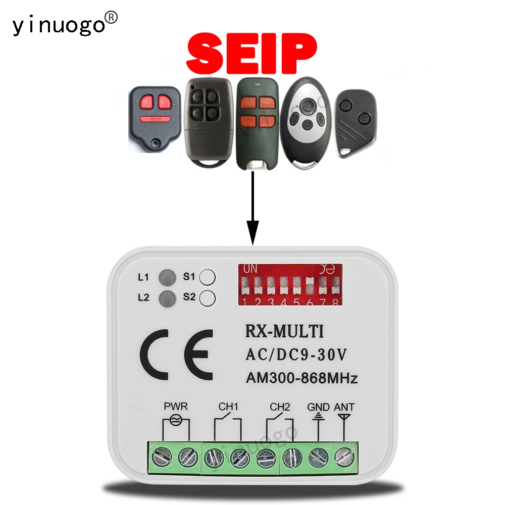 

Newest SEIP SKRJ433 SKR433-1 SKR433-3 433 RC-AM Garage Door Remote Control RX-MULTI Universal Receiver AC/DC 9-30V AM300-868MHz