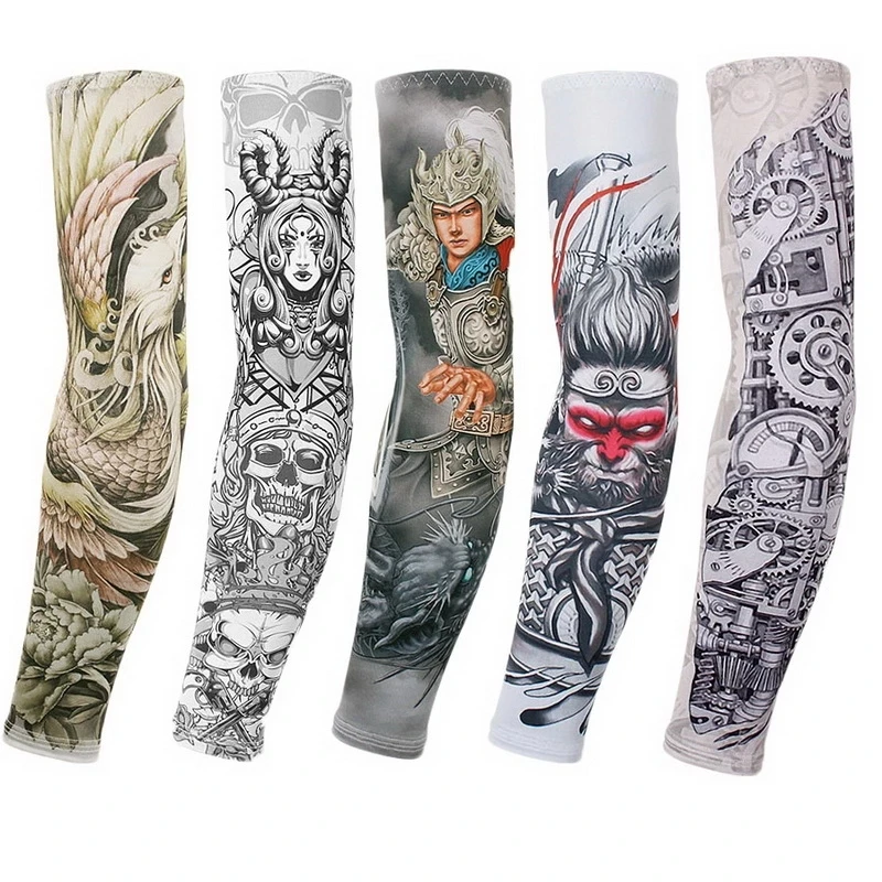 

2Pcs Breathable Quick Dry 3D Tattoo Sunscreen Cycling Arm Sleeves Men Basketball Elbow Pad Sports Cuff Running Arm Warmers Cover