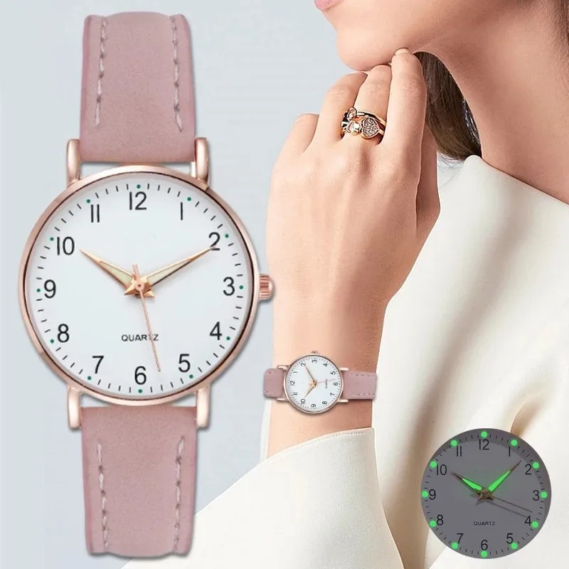 Hot Selling Retro Luminous Minimalist Digital Genuine Leather Casual Fashion Women's Quartz Watch Engagement Holiday Charm Gift