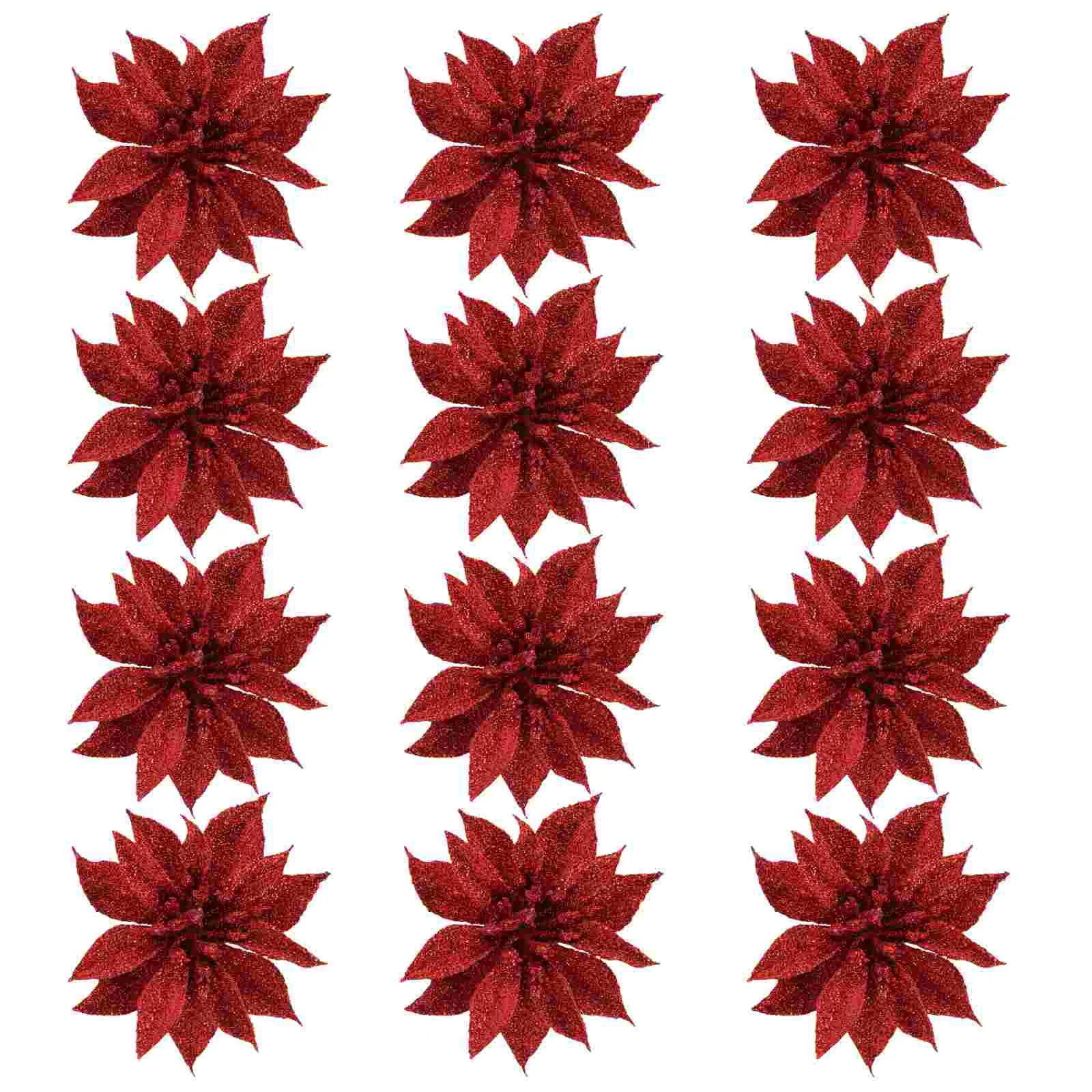 

Flowers Christmas Artificial Poinsettia Glitter Decorations Decor Hollow Tree