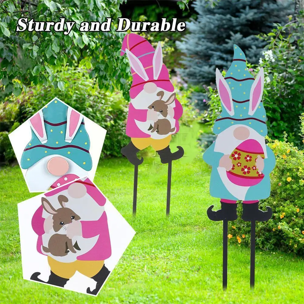 

Пасхальные металлические украшения, пасхальный гном, стойка для дома и сада, прочное уличное акриловое украшение двора, знак для газона, двора, F6H9